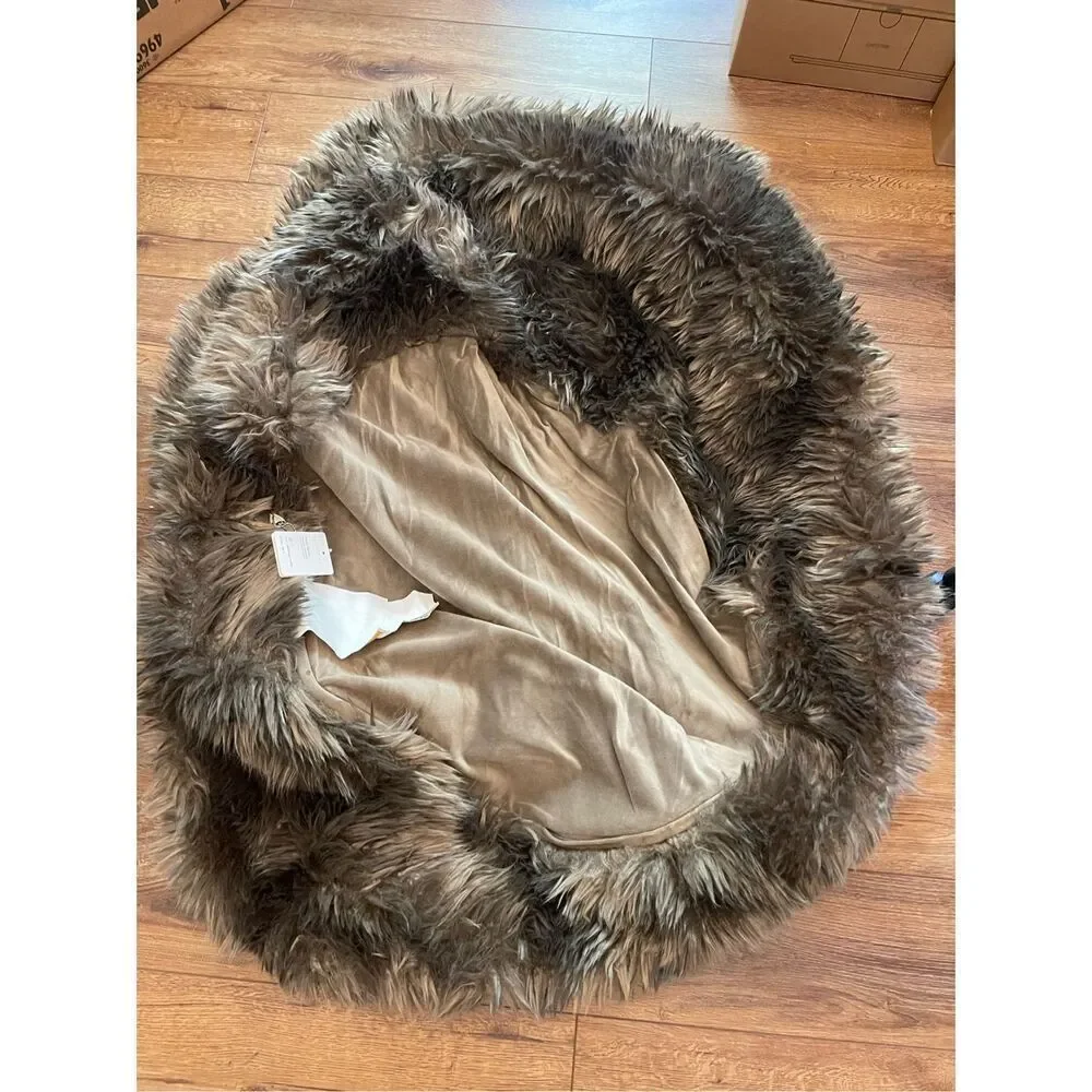 Pottery Barn Brown Faux Fur Round Pouf Ottoman Cover